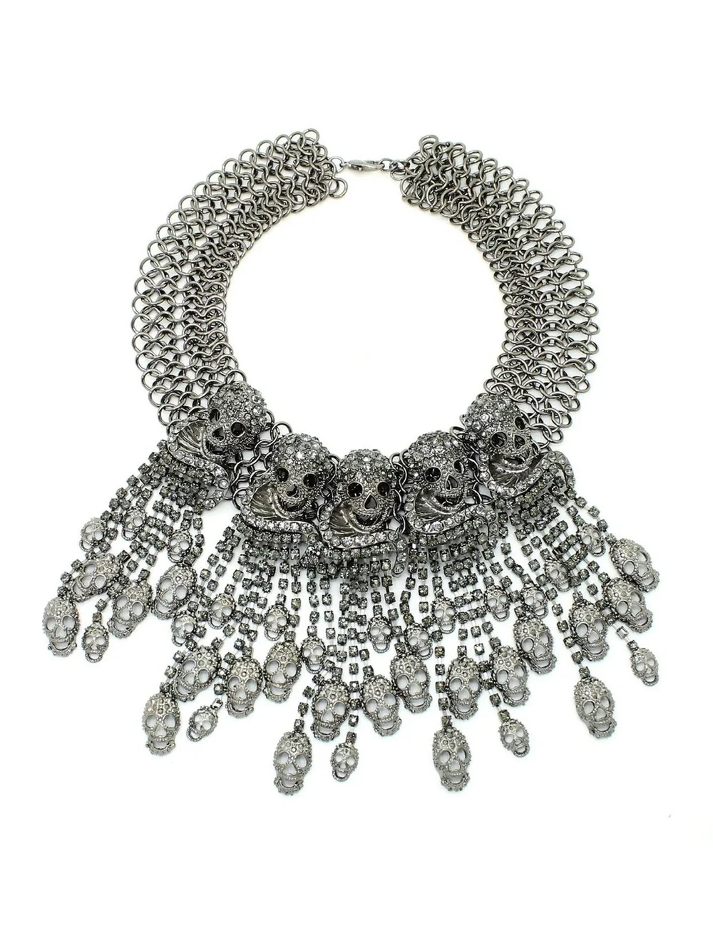 Gunmetal Chainmail Gothic Skull Statement Necklace Eye Candy Los Angeles